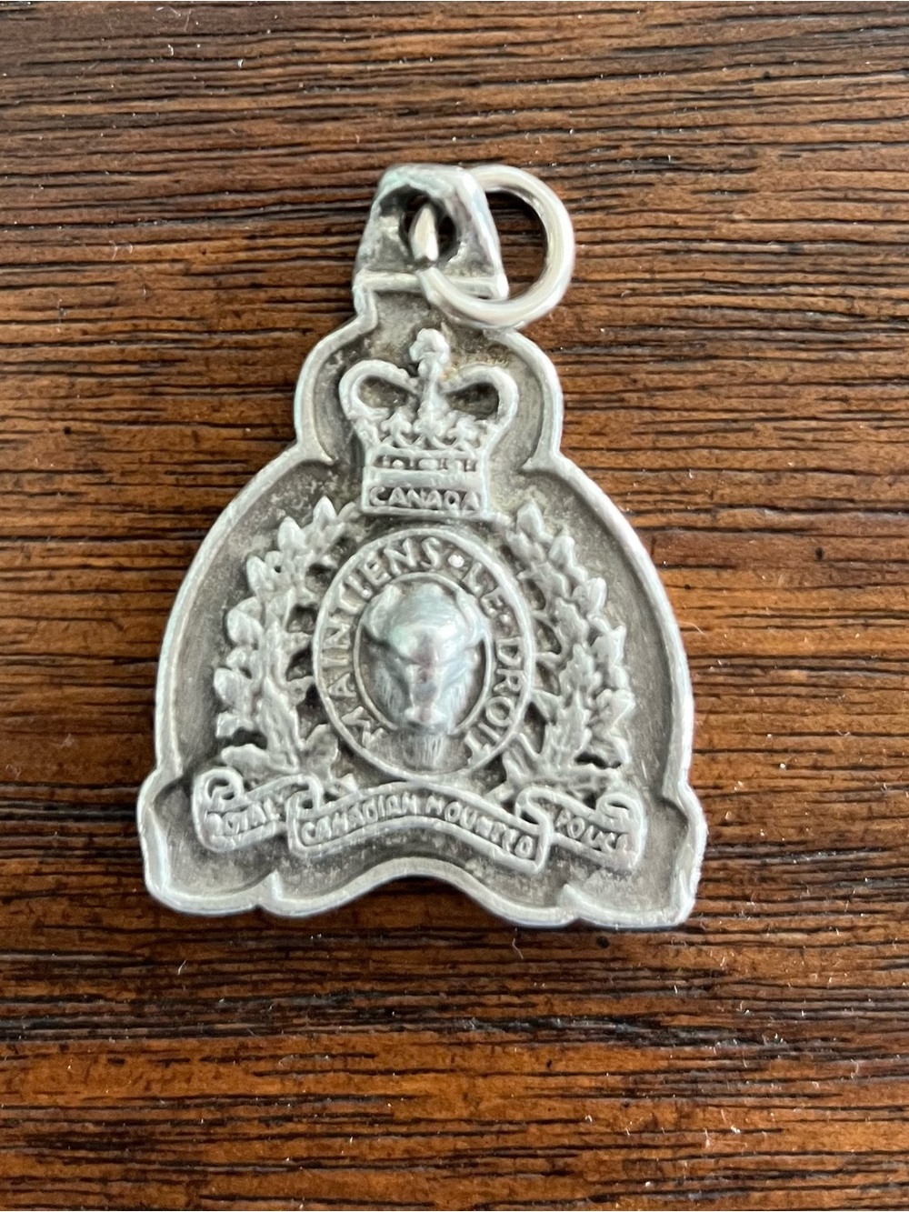 Canadian RCMP Stamped Metal Pendant keychain - Silver Tone